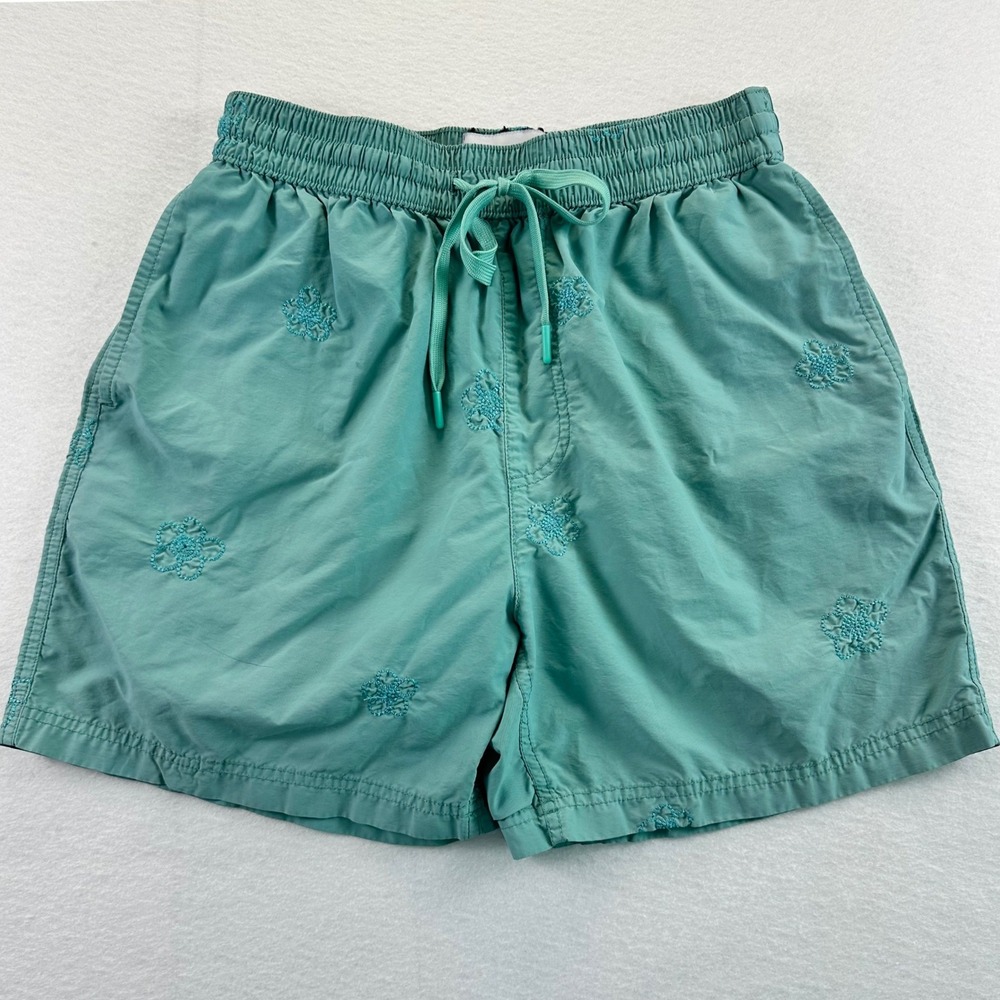Urban Outfitters Mens‎ Teal Green Floral Embroidered Shorts Small Drawstring